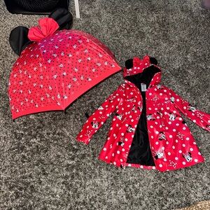 Disney Red Minnie Mouse Raincoat and Umbrella Set